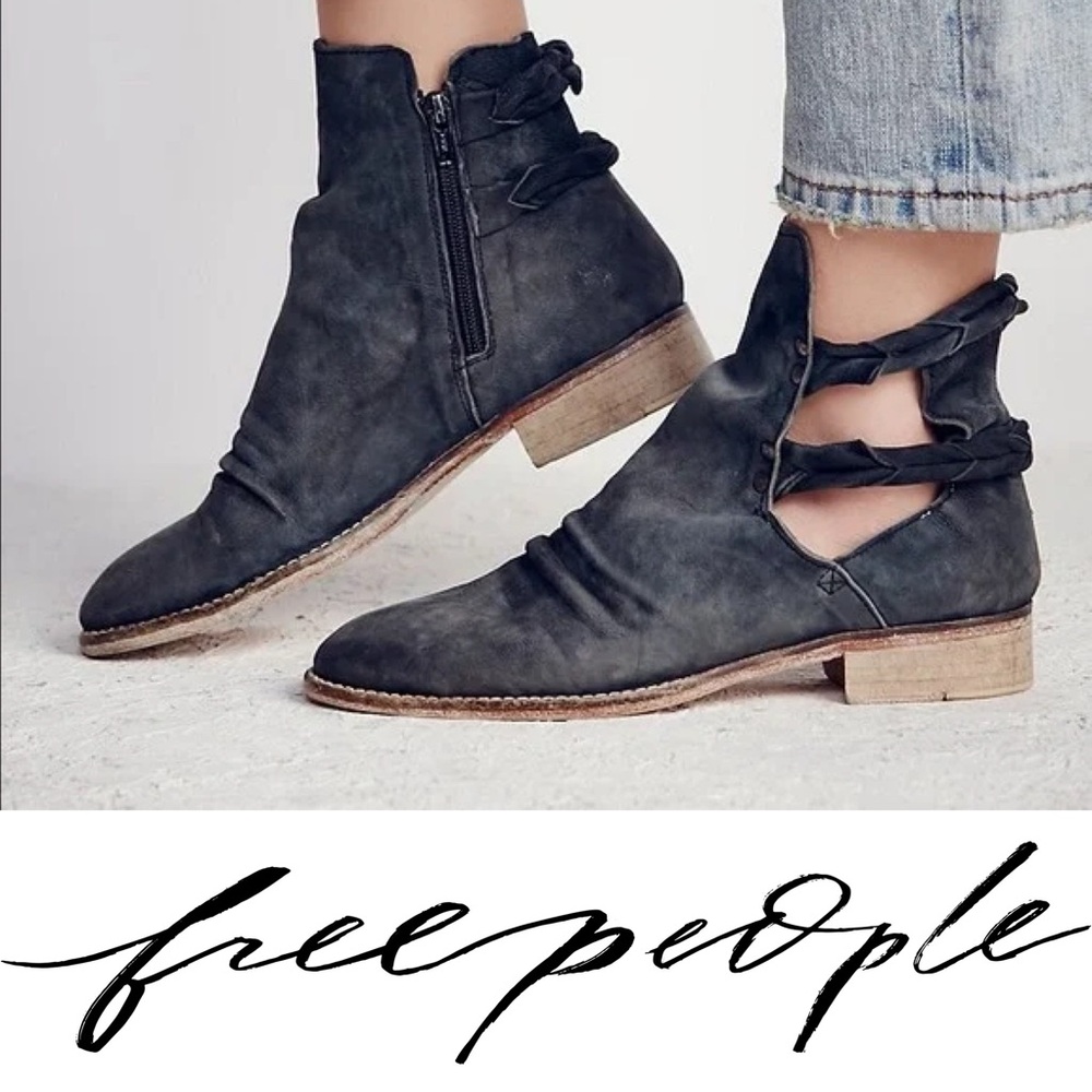 Free People Landslide Tan Distressed Leather Cutout Booties Ankle Boots